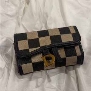 Checkerboard Key & Card Holder with Gold 'D' Accent